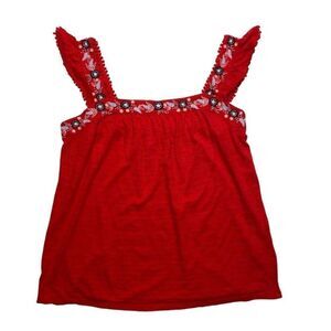 Style & Co Tank Top‎ XL Red Women's Cotton Pointelle Flutter-Strap NEW
